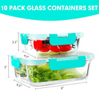 VERONES 10Pack Glass Meal Prep Containers, Airtight Glass Lunch Containers - Image 2