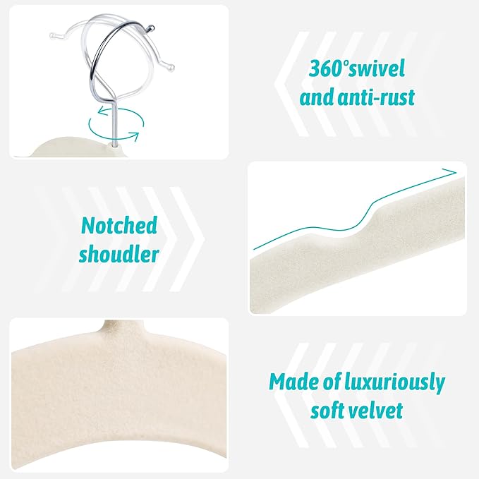 Premium Velvet Shirt Hangers 30 Pack, Non-Slip 360° Swivel Hook Slim Flocked - Image 3