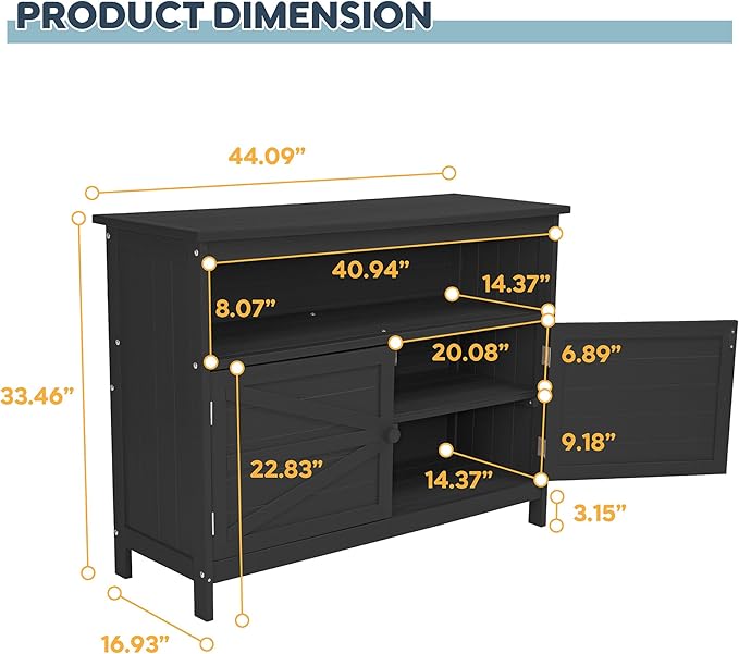 HIPS All-Weather Outdoor Storage Cabinet,Outdoor Sideboard with Magnetic Doors,3-Shelves Patio Storage Cabinet, Used for Garden,Buffet Cabinet,TV Stand, Bar Table,Balcony - Image 3