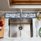2 Pcs Kitchen Sink Splash Guard Faucet Mats Vintage Porcelain Flowers and Birds - Image 3