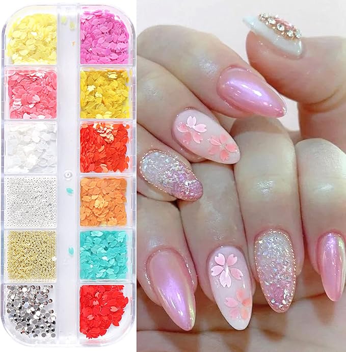 Flower Petals Glitter Nail Art Sequins, Mixed Floral Nail Flakes Beads by VezocimManicureArt