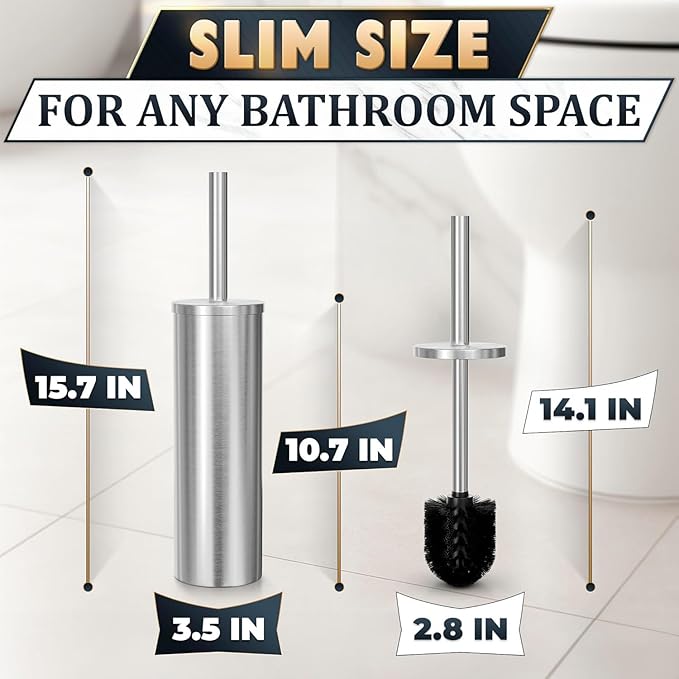 2 Pcs Stylish Stainless Steel Toilet Brush and Holder Set - Image 2