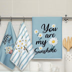 Boyiee Set of 6 Daisy Flower Kitchen Towels Daisy Stripes Tea Towels Floral - Image 2