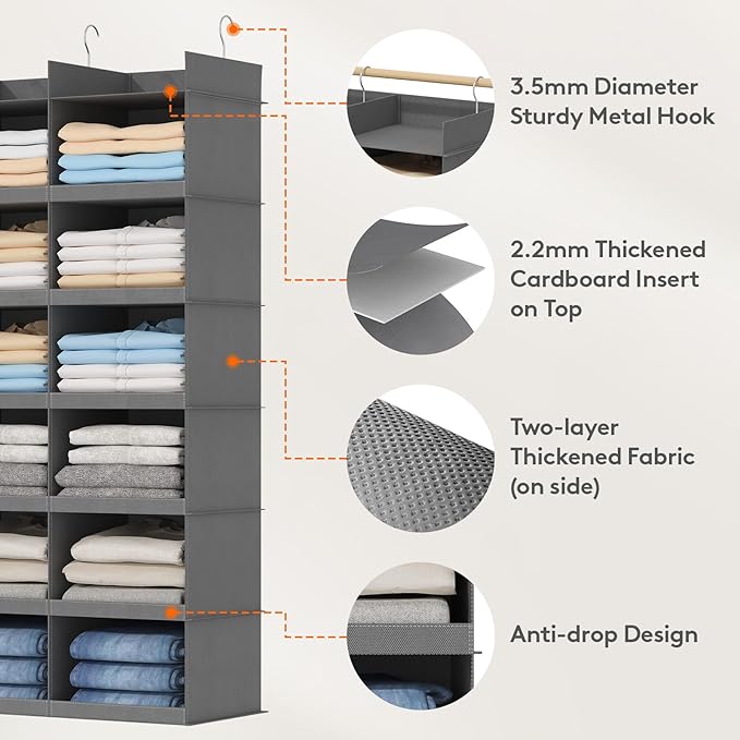 Lifewit Dual-Row Shelf Hanging Closet Organizer and Storage, Clothes Shelves - Image 4