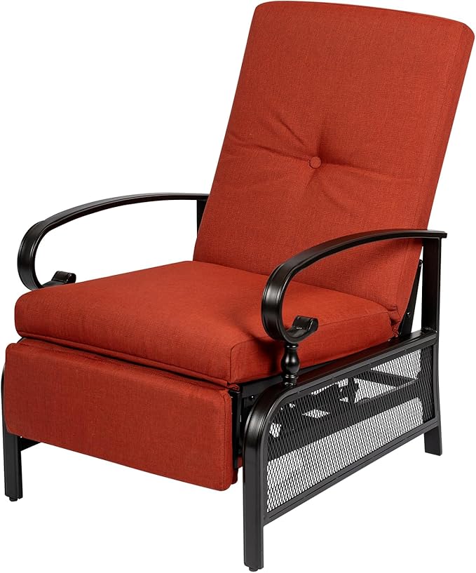 Oakcloud Adjustable Outdoor Lounge Chair Metal Patio Relaxing Recliner Chair with Removable Cushions(Red) by OckcloudPatioFurniture