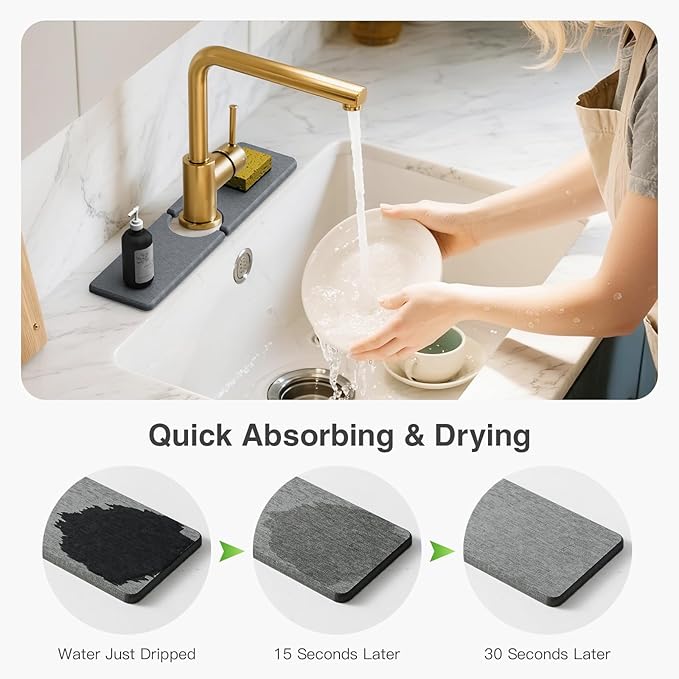 15.8" x 4" Stone Faucet Mat for Kitchen Sink, Quick Drying Diatomite Sink Tray - Image 4