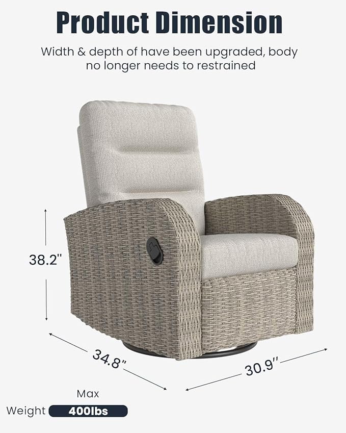 Outdoor Swivel Recliner Chair Set of 2, All-Weather Wicker Reclining Patio Chair with Adjustable Backrest and Footrest - Image 2