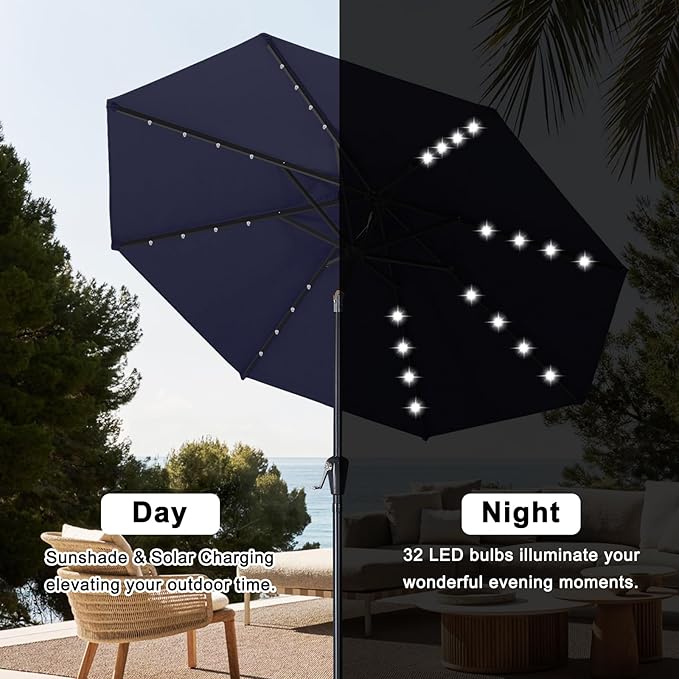 ABCCANOPY Durable Solar Led Patio Umbrellas with 32LED Lights 9FT (Deep Blue) - Image 4