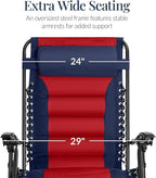Best Choice Products Oversized Padded Zero Gravity Chair, Folding Outdoor Patio Recliner, XL Anti Gravity Lounger for Backyard w/Headrest, Cup Holder, Side Tray, Polyester Mesh - Navy/Red - Image 3