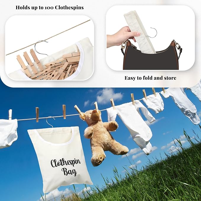 2 Pcs Canvas Clothespin Bag laundry Hanging Storage Organizer Clothes Pin - Image 5