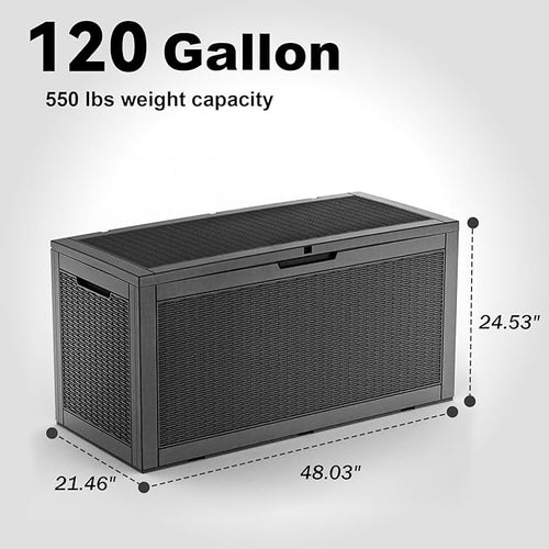 120 Gallon Resin Deck Box, Lockable Weatherproof Outdoor Storage Box for Furniture, Garden Tools and Tools Storage, Waterproof Outside Storage Boxes - Black - Image 2