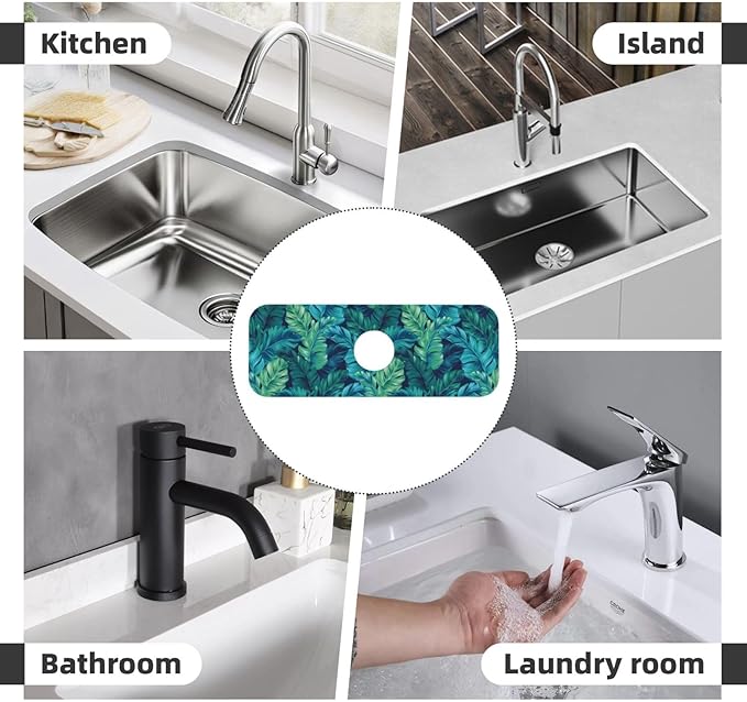 Palm Leaves Tropical Summer Green Hawaiian Kitchen Sink Splash Guard Faucet Mat - Image 7