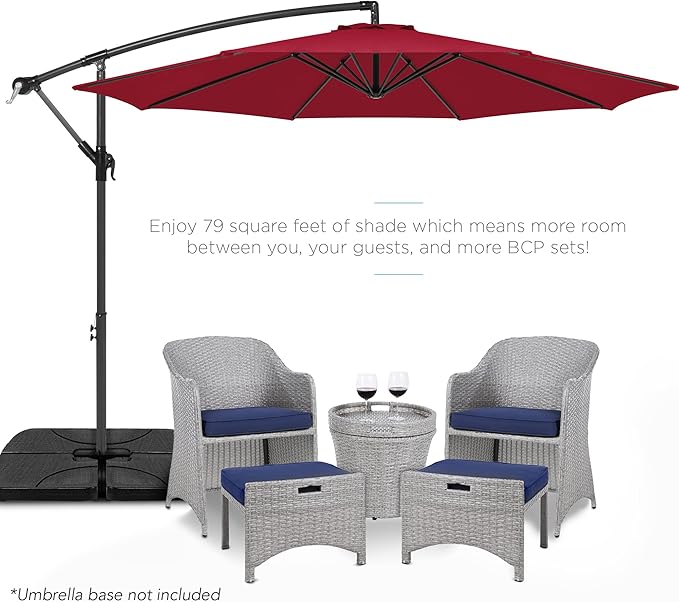 Best Choice Products 10ft Offset Cantilever Hanging Market Patio Umbrella, 8 Sturdy Ribs, Easy Adjustment - Burgundy - Image 2