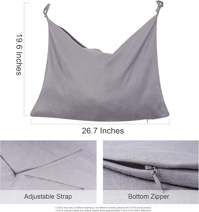 Hanging Linen Laundry Bag, 100% Pure Flax Linen Over The Door Hamper - Image 2