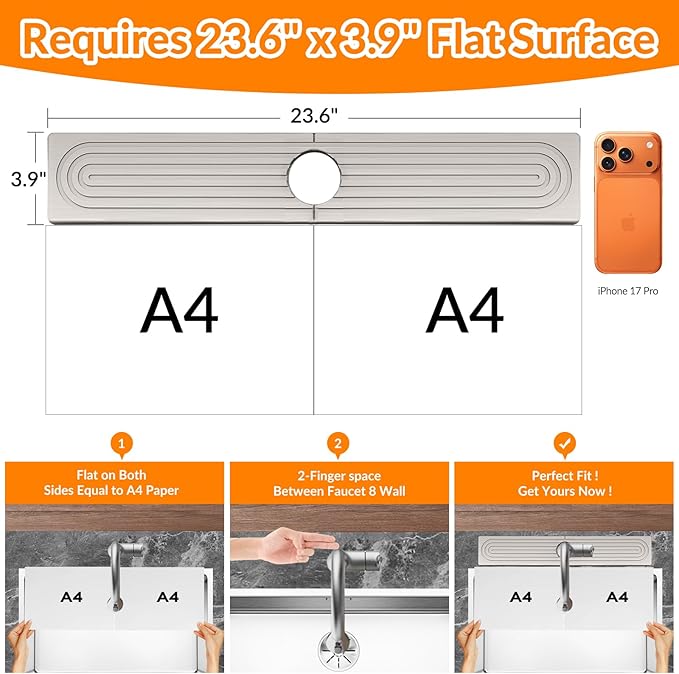 23.6 Inch Stone Faucet Mat for Kitchen Sink Splash Guard, Diatomite Sink - Image 2