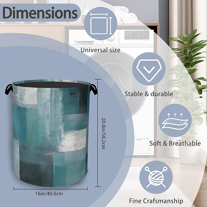 Blue Gray Modern Laundry Basket, Art Foldable - Image 2