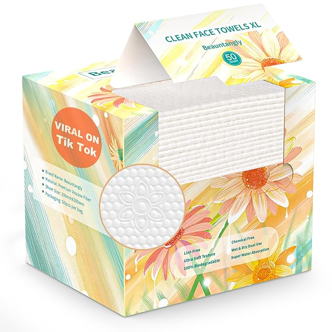 Disposable Face Towel, XL Unscented Facial Towelettes Soft Thick Absorbent by Beauntangly