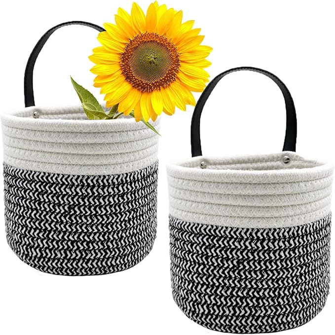 Cotton Rope Hanging Baskets for Organizing 2 Pcs Round Small Wall Basket by SOQKEEN