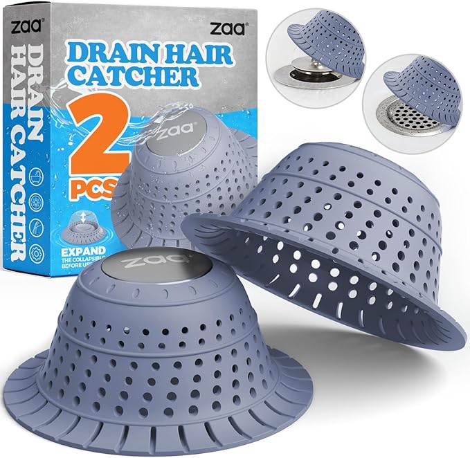 zaa Bathtub Drain Hair Catcher, Premium Silicone Collapsible 2 Pack Drain by zaa