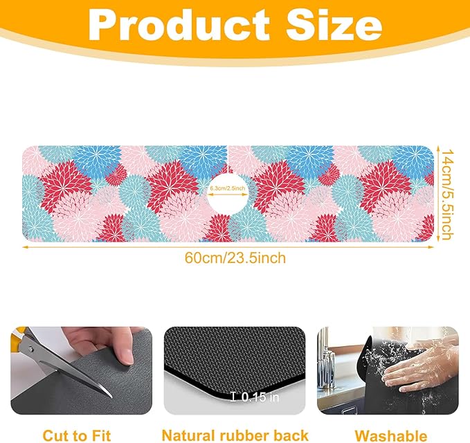 2 Pack Abstract Flowers Sink Splash Guard Faucet Mat Vintage Floral Super - Image 2