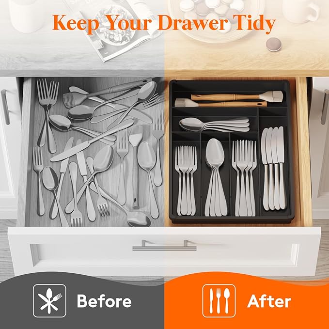 Lifewit Silverware Drawer Organizer Tray, Plastic Cutlery Storage - Image 8