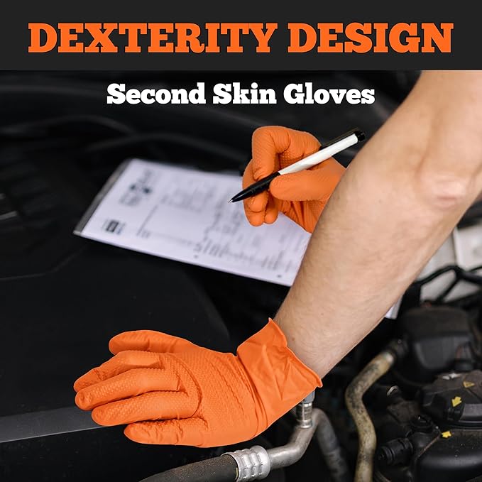 TitanFlex Heavy Duty Orange Industrial Nitrile Gloves - Image 4