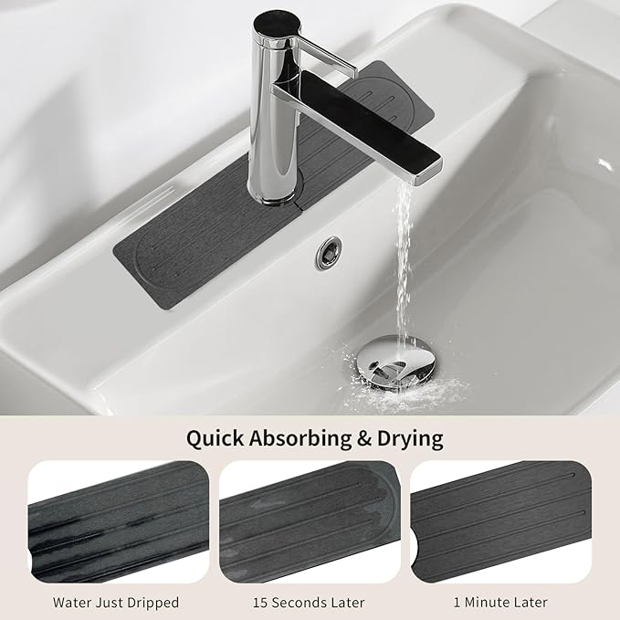Stone Faucet Mat for Kitchen Sink, Diatomite Fast Drying Absorb Moisture Tray - Image 9