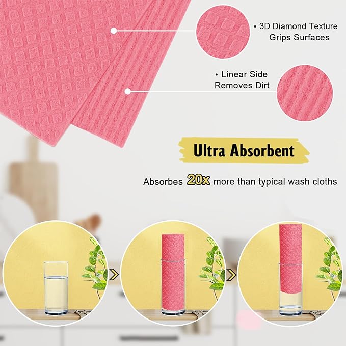 Swedish Dishcloths for Kitchen | 10 Pack Cellulose Sponge Dish Cloths Washable - Image 3