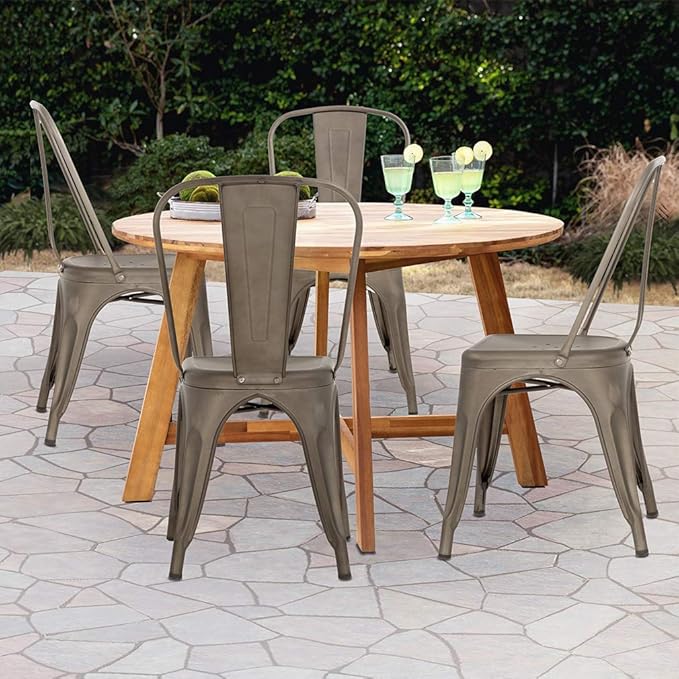 FDW Metal Chair Dining Chair Set of 4 Patio Chair Home Kitchen Chair 18 Inch Seat Height Dinning Room Chair Stackable Metal Bar Chairs Indoor Outdoor Chairs Tolix Bar Side Chair Dining Chair - Image 4