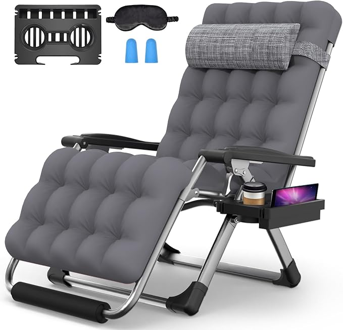 Suteck Oversized Zero Gravity Chair,33In XXL Lounge Chair w/Removable Cushion&Headrest, Reclining Camping Chair w/Upgraded Lock and Footrest, Reclining Patio Chairs Recliner for Indoor Outdoor,500LBS by Suteck