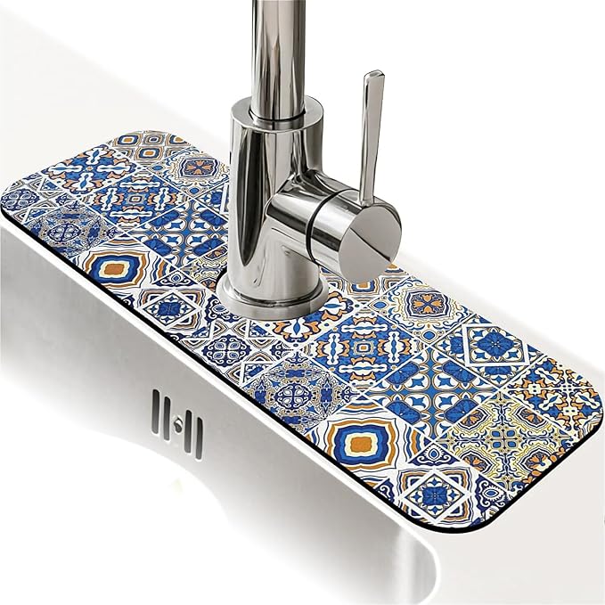 Kitchen Sink Splash Guard，Traditional Moroccan tiles Faucet Mat Sink by ZHUZHISHAN