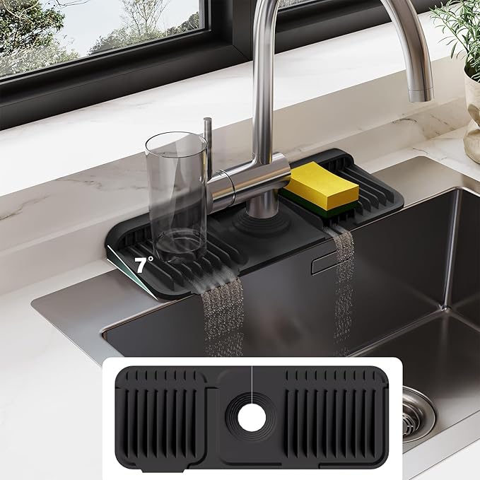 14.6 Inch Silicone Faucet Mat for Kitchen Sink Splash Guard by Doeklpo