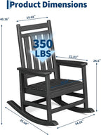 HDPE Rocking Chair Outdoor Set of 6 - Poly High Back Porch Rocker Chairs for Adults - All Weather Resistant Furniture for Patio Front Porch - Black - Image 2