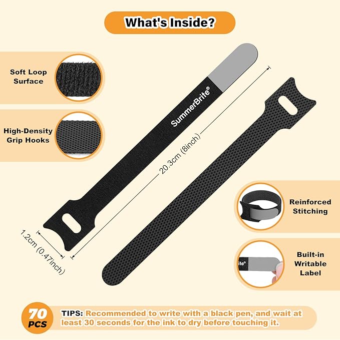 70 Pack Black Cable Ties 8 Inch - Image 2