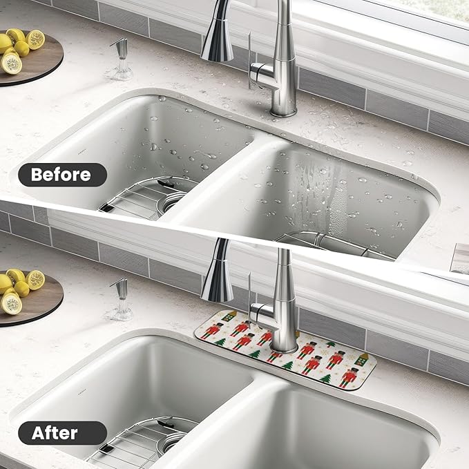 Nutcracker Christmas Tree Snowflakes Kitchen Sink Splash Guard Faucet Mat Super - Image 4