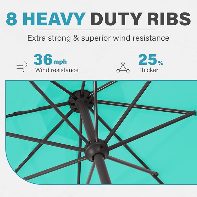 MEWAY 12ft Patio Umbrella Outdoor Table Umbrellas with Crank, Market Umbrella 8 Sturdy Ribs for Deck, Garden, Pool and Backyard, Turquoise - Image 5