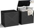 31 Gallon Outdoor Storage Box, Large Resin Deck Box for Patio Cushions, Garden Tools, Pool Accessories, Waterproof and Lockable Design, Storage Bench for Backyard & Deck(Black) by Unknown