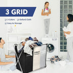 Laundry Cloth Hamper Sorter Basket Bin Foldable 3 Sections - Image 5