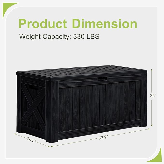 Greesum 120 Gallon Deck Box, Resin Outdoor Storage Container for Patio Furniture, Garden Tools, Pool Accessories, Weatherproof, Lockable, Black - Image 6