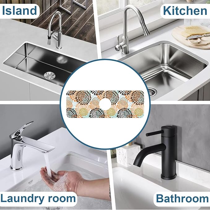 Vintage Flowers Kitchen Sink Splash Guard Faucet Mat Abstract Floral Super - Image 7