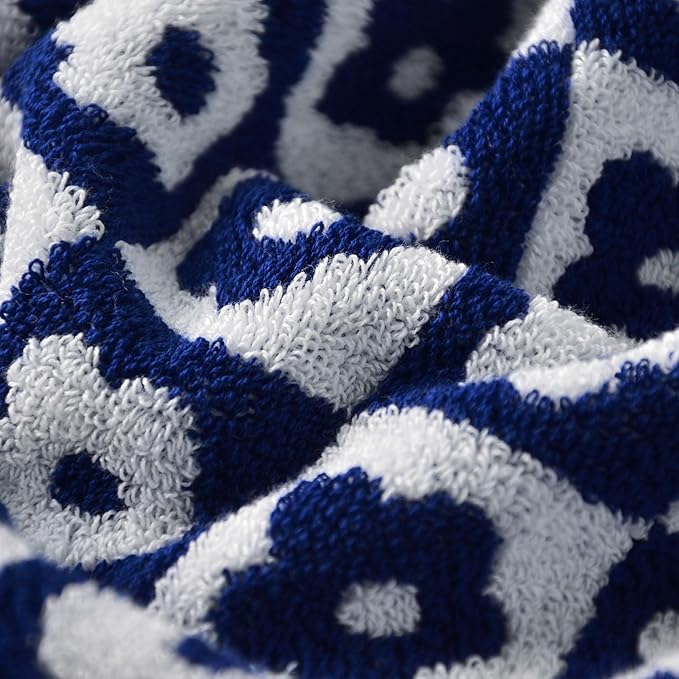 Jacquotha Cotton Hand Towels Navy Checkered Floral - Image 5