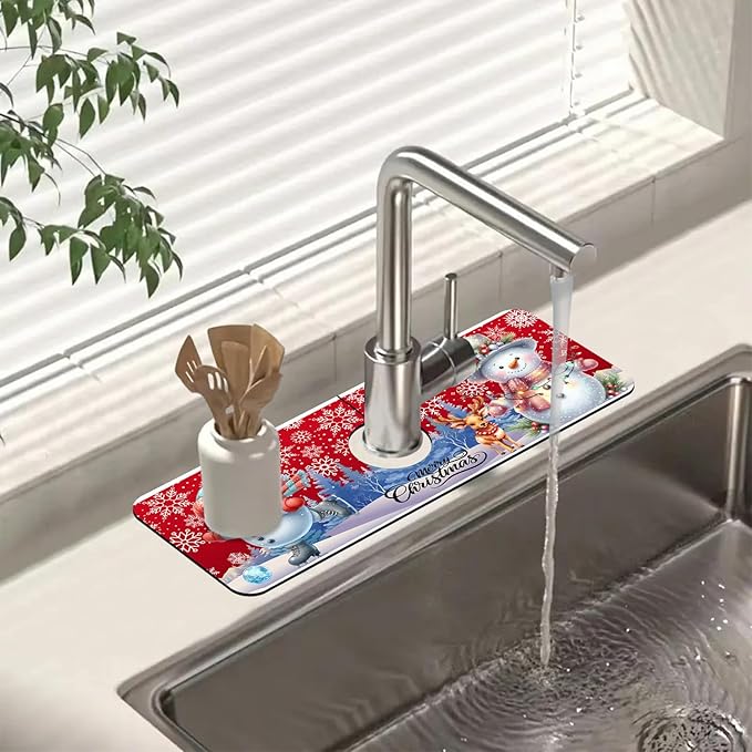Chrismas Sink Splash Guard Faucet Mat Christmas Absorbent Fast Drying Mat Sink by Unknown