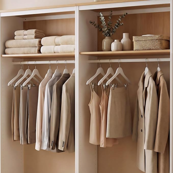 HOUSE DAY Wooden Hangers with Clips 24 Pack, Heavy Duty White Wood Pants Hanger - Image 6