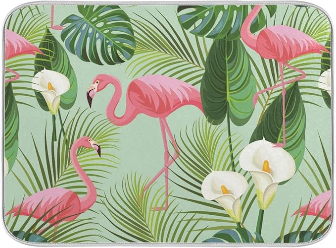 Tropical Palm with Lily and Flamingo Dish Drying Mat by OTVEE