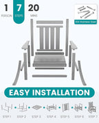 SERWALL Oversized Outdoor Rocking Chair Set of 2, HDPE Rocker for Adults, Patio Rocking Chairs for Porch, Sliver Gray - Image 7