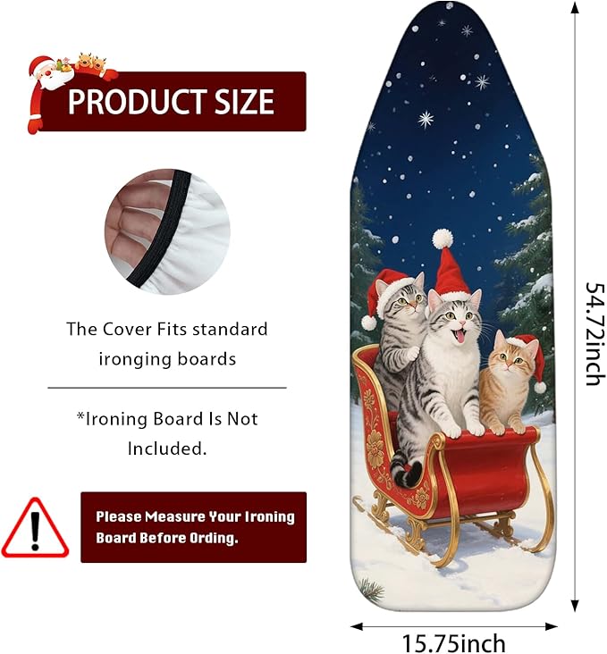 Nuxovilar Ironing Board Covers Winter Cats in Sleigh Pattern Polyester 15x54 - Image 3