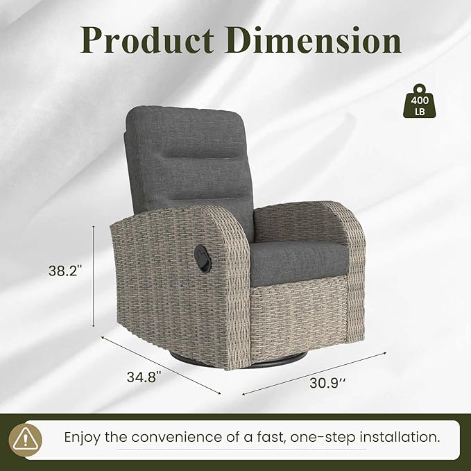 LayinSun Oversized Wicker Outdoor Swivel Glider Recliner with Adjustable Backrest & Footrest, Patio Reclining Lounge Chair - Set of 2 - Image 2