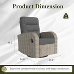 LayinSun Oversized Wicker Outdoor Swivel Glider Recliner with Adjustable Backrest & Footrest, Patio Reclining Lounge Chair - Set of 2 - Image 2