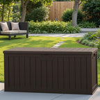 Patiowell 240 Gallon Large Outdoor Storage Box, Waterproof Deck Box with Fixed Divider, Lockable and Durable Patio Storage Solution for Patio Furniture and Garden Tools (Brown) - Image 5