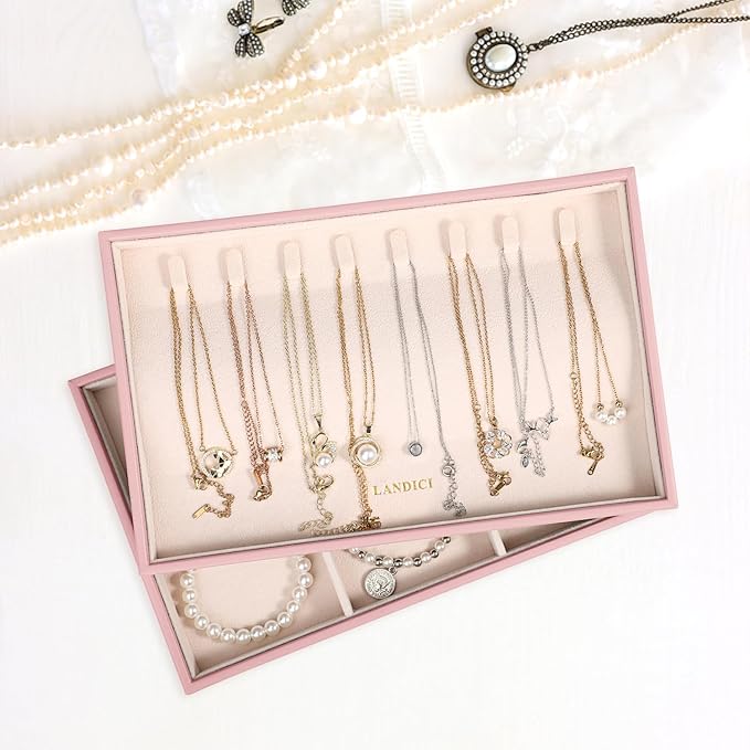 LANDICI Stackable Jewelry Organizer Trays 4 Set, PU Leather Jewelry Organizer - Image 7